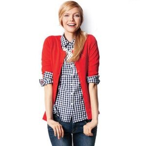 Merona Women's Button Down Crewneck Cardigan Sweater Medium Red Preppy Academia